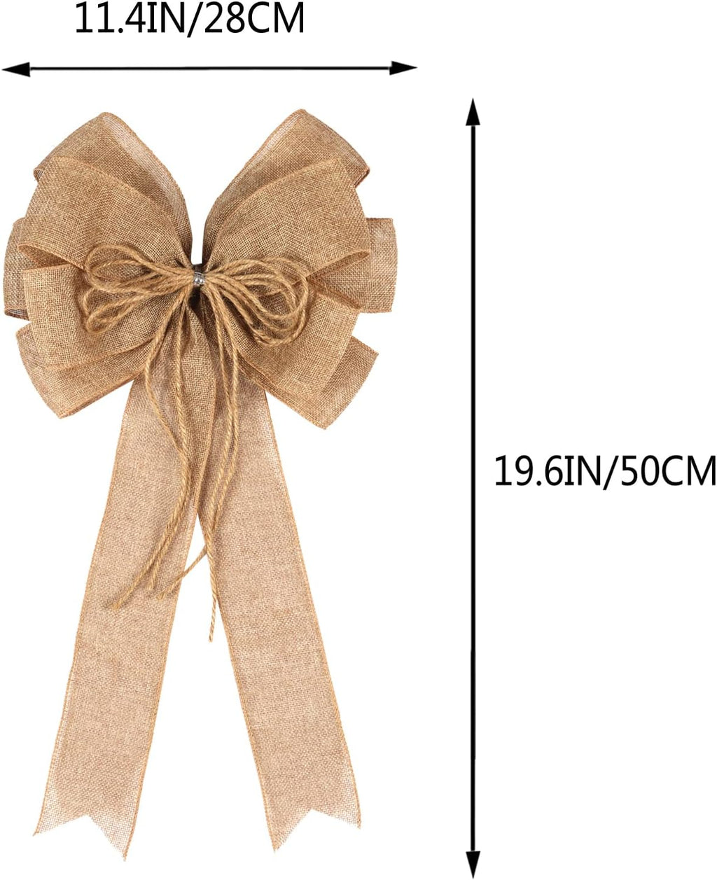 2 Pack Large Burlap Jute Hemp Rope Bows for Wreaths,Rustic Farmhouse Crafts Bow Wrapping Tree Topper Wedding Holiday Birthday Party Wall Home Boho Front Door Decorations