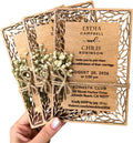 Pack of Floral Personalized Wedding Invitations - Laser Cut Wedding Invitation - Flower Twined Wooden Invitations with Envelopes & Stickers