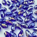 100pcs 8x12mm Teardrop Crystal Glass Beads Vertical Hole Faceted Glass Teardrop Spacer Beads for Bracelets Necklace Earring DIY Jewelry Making Craft(Sapphire Blue AB)