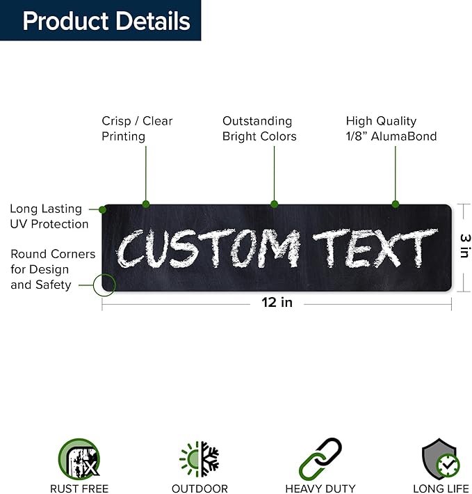 Custom Sign, Custom Street Sign, 11 Font Colors, 13 Font Styles, 4 Hole Options, 22 Sizes, 3x12 Inches, Rust Free DiBound, Fade Resistant, Made in USA by My Sign Center (Chalkboard Black)