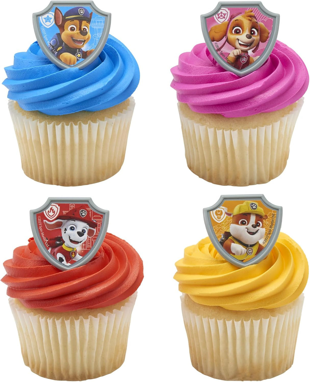 DecoPac Paw Patrol Reporting For Duty Rings, Cupcake Decorations Featuring Chase, Marshall, Skye, And Rubble - 24 Pack