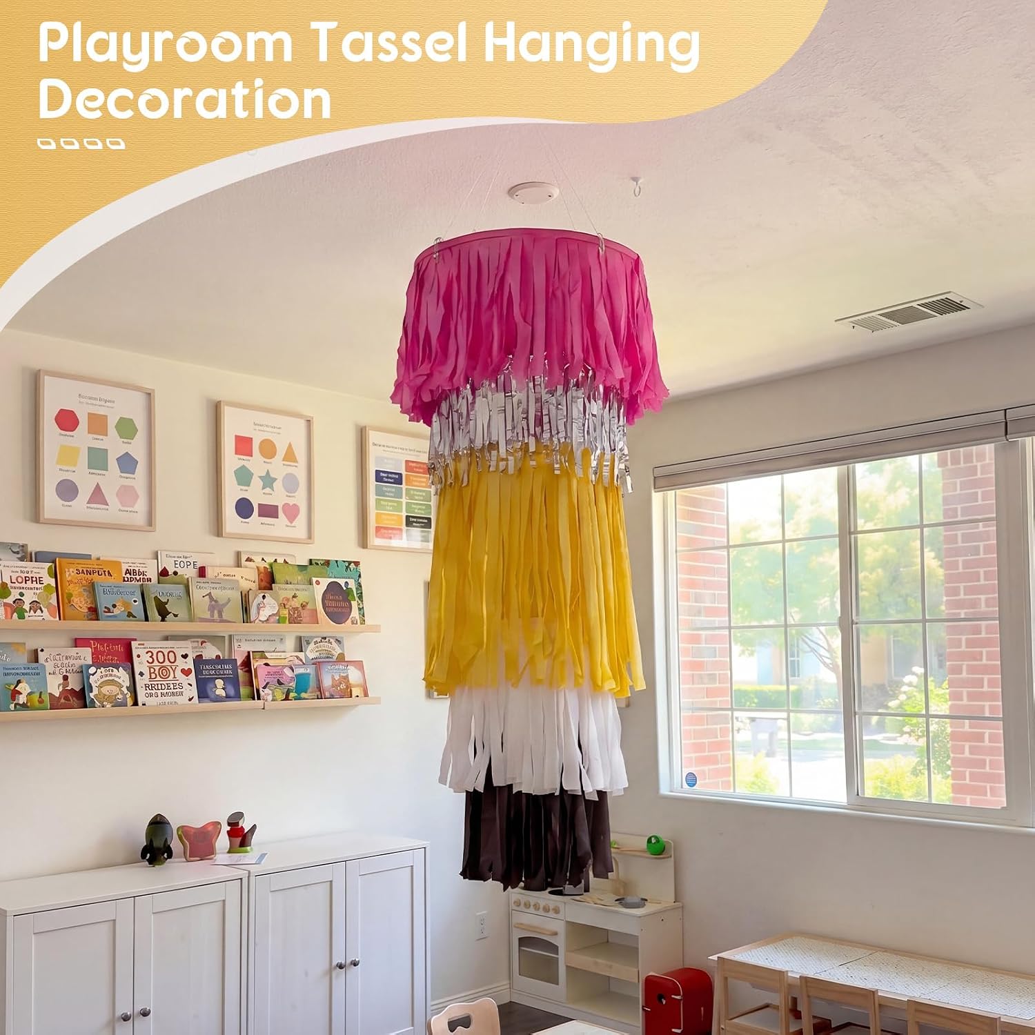 Glooglitter Giant Pencil Classroom Decoration Fringe Chandelier 39 Inch 3D Hanging Tinsel Jumbo Pencil Tassel Ceiling Back to School First Day of School Teacher Creative Party for Study Room Playroom