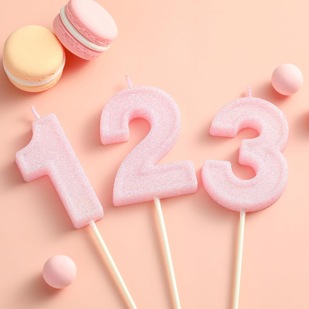 PHD CAKE 2.76 Inch Luxe Pink Glitter 1 Number Birthday Candles, Pink Number Candles, Cake Number Candles, Party Celebration