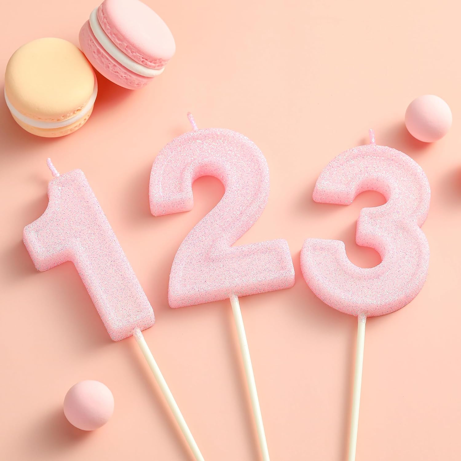 PHD CAKE 2.76 Inch Luxe Pink Glitter 1 Number Birthday Candles, Pink Number Candles, Cake Number Candles, Party Celebration