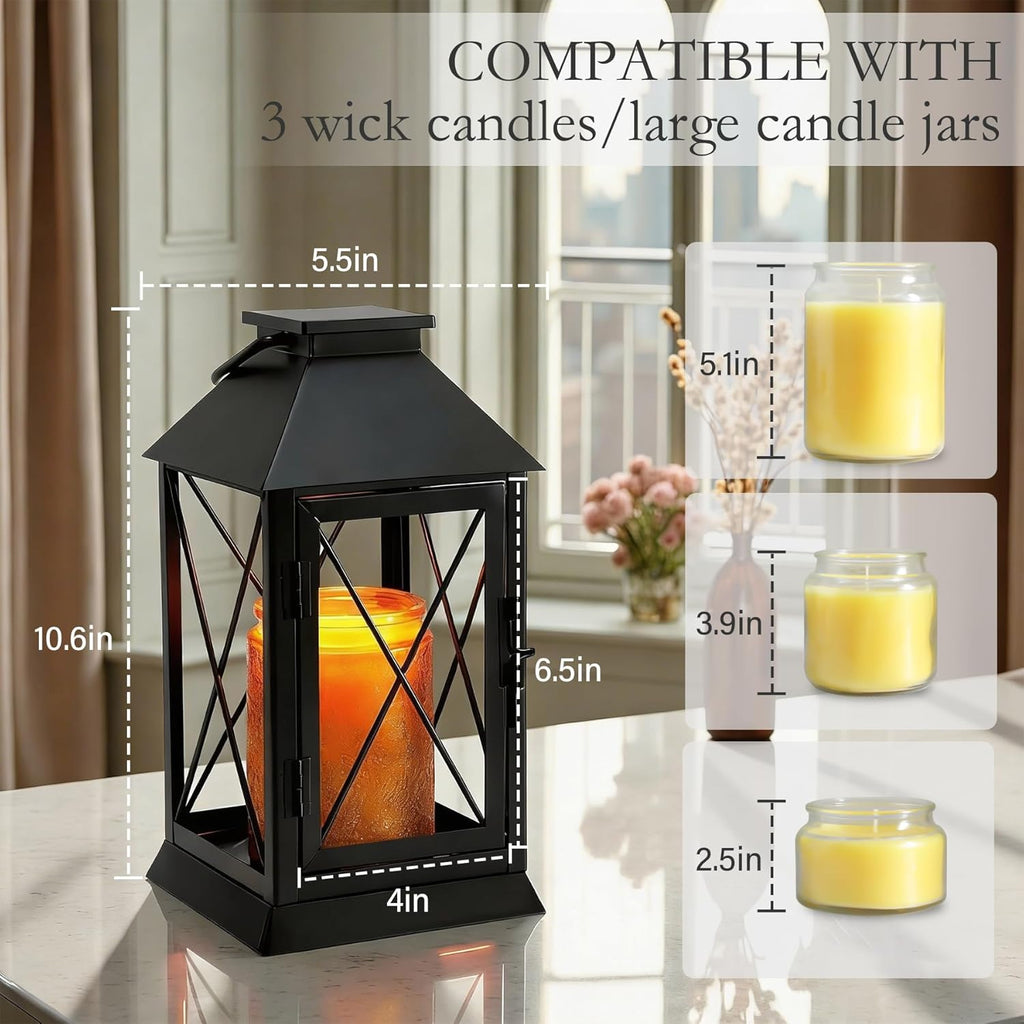Candle Warmer Lamp with Timer Dimmable,Compatible with 3 Wick Candle/Large Candle,Vintage Lamp Candle Warmer Lantern Farmhouse Style,Fully Enclosed Designed and Hanging Up-Black