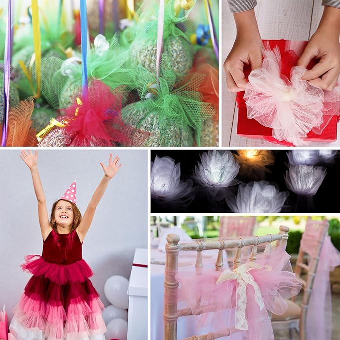 54" by 20 Yards Pink Tulle Fabric Rolls - Tutu Spool Bolt for DIY Wedding Decoration, Baby Shower Tutu Skirt, Gift Wrapping - Large Matte Tulle, Roll Packaging (Light Pink)