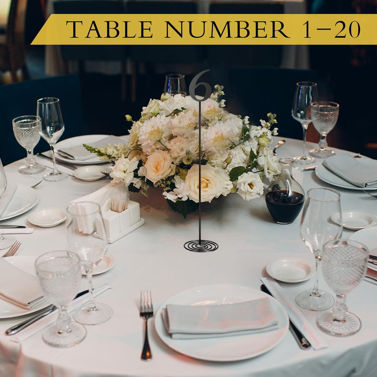 therwen 20 pcs metal table numbers 1-20 table showing dimensions