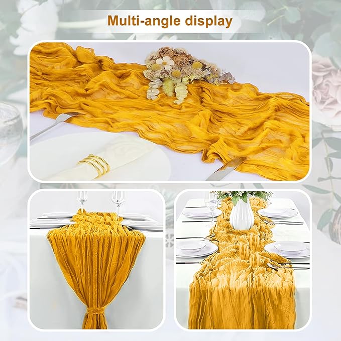 10 Pack Gold Cheesecloth Table Runner 35x120 Inch 10Ft Rustic Gauze Cheese Cloth Table Runner Sheer Cheesecloth Table Runners for Wedding Party Bridal Shower Decoration