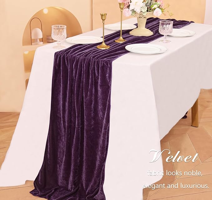 Velvet Table Runner 20 x 120 Inches 10ft Luxurious Thick Soft Velvet Christmas Thanksgiving Wedding Reception Table Runner for Party Reception Decorations(Purple, 1 Pack)