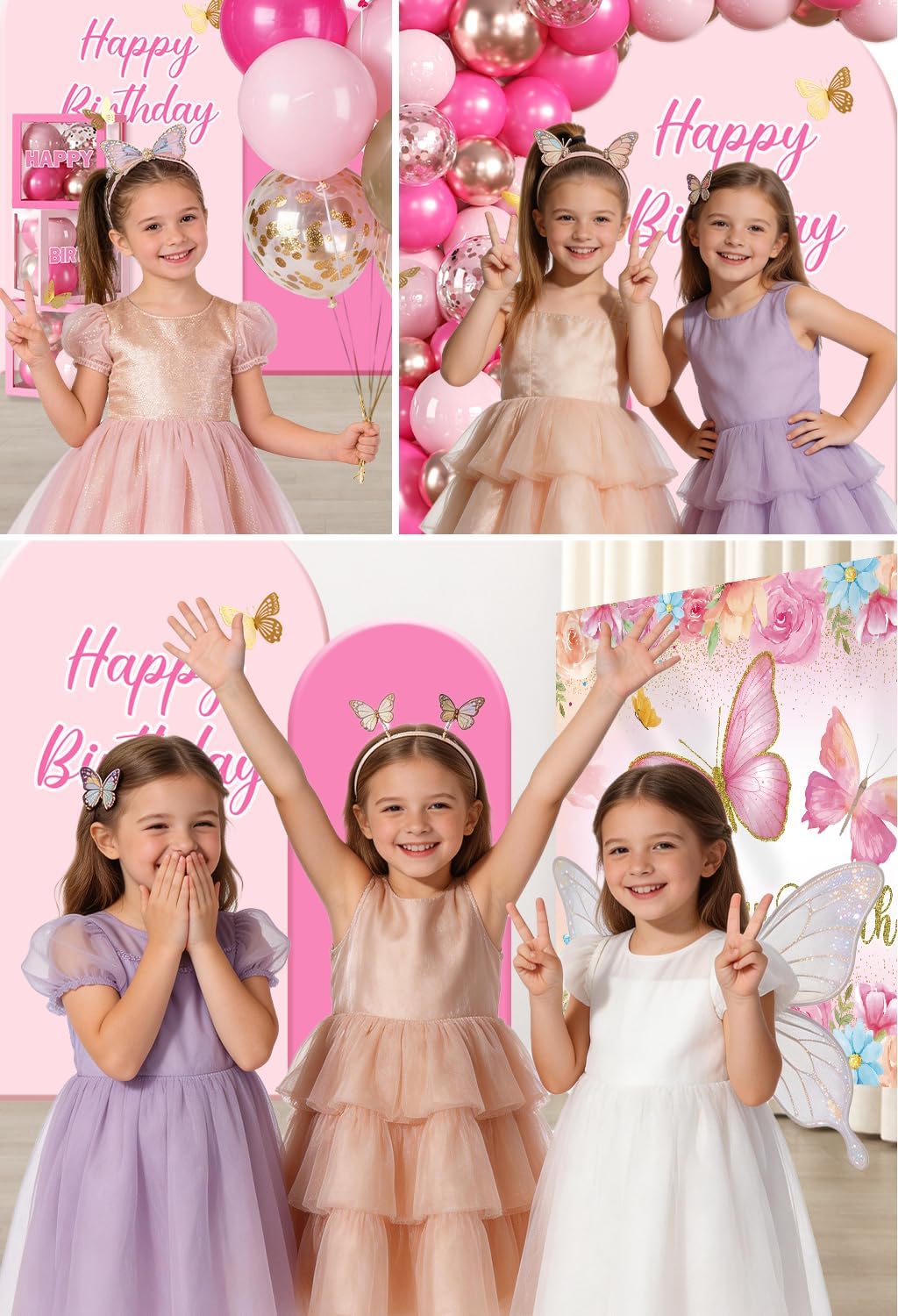 pink butterfly birthday decorations, all-in-one set for 25 on a desk or shelf