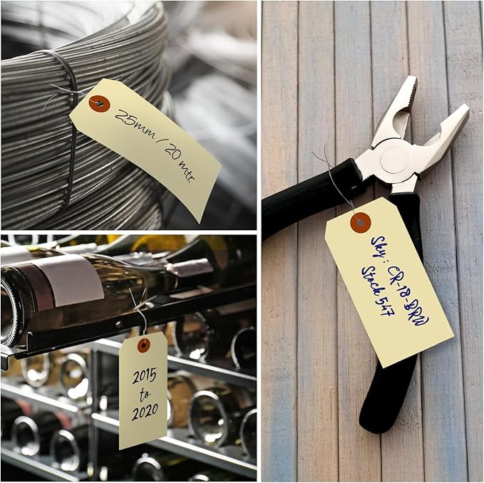 SmartSign Blank Manila Shipping Tags with Wire - Pack of 1000, Size-5, 13pt Thick Prewired Cardstock Tag, 4 3/4" x 2 3/8" Paper Hang Tags with Reinforced Fiber Patch