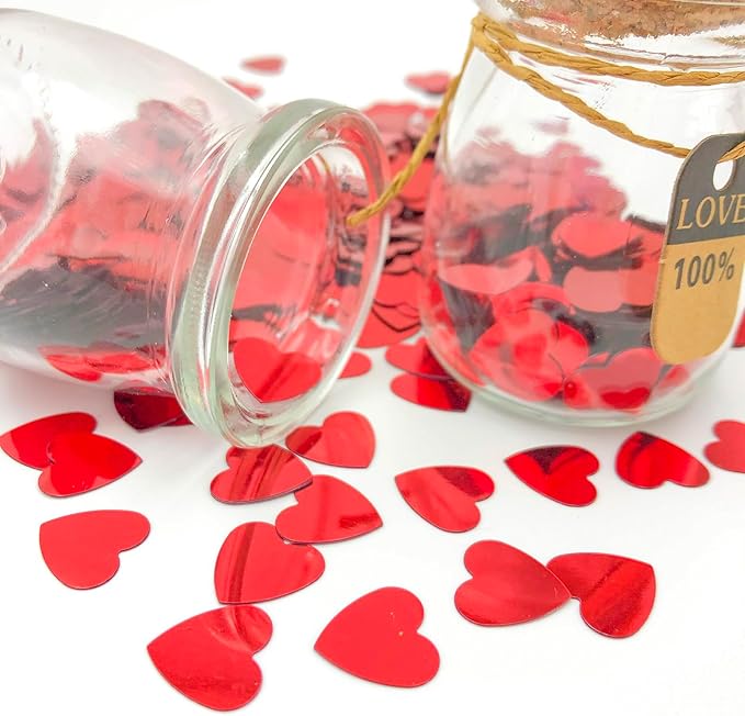 Heart Confetti Red Valentine's Day Table Confetti Metallic Foil for Party Wedding Happy Birthday Baby Showe Bridal Shower Festival Theme Party Decorations Supplies 1.6oz / 1000 Pieces(Red)