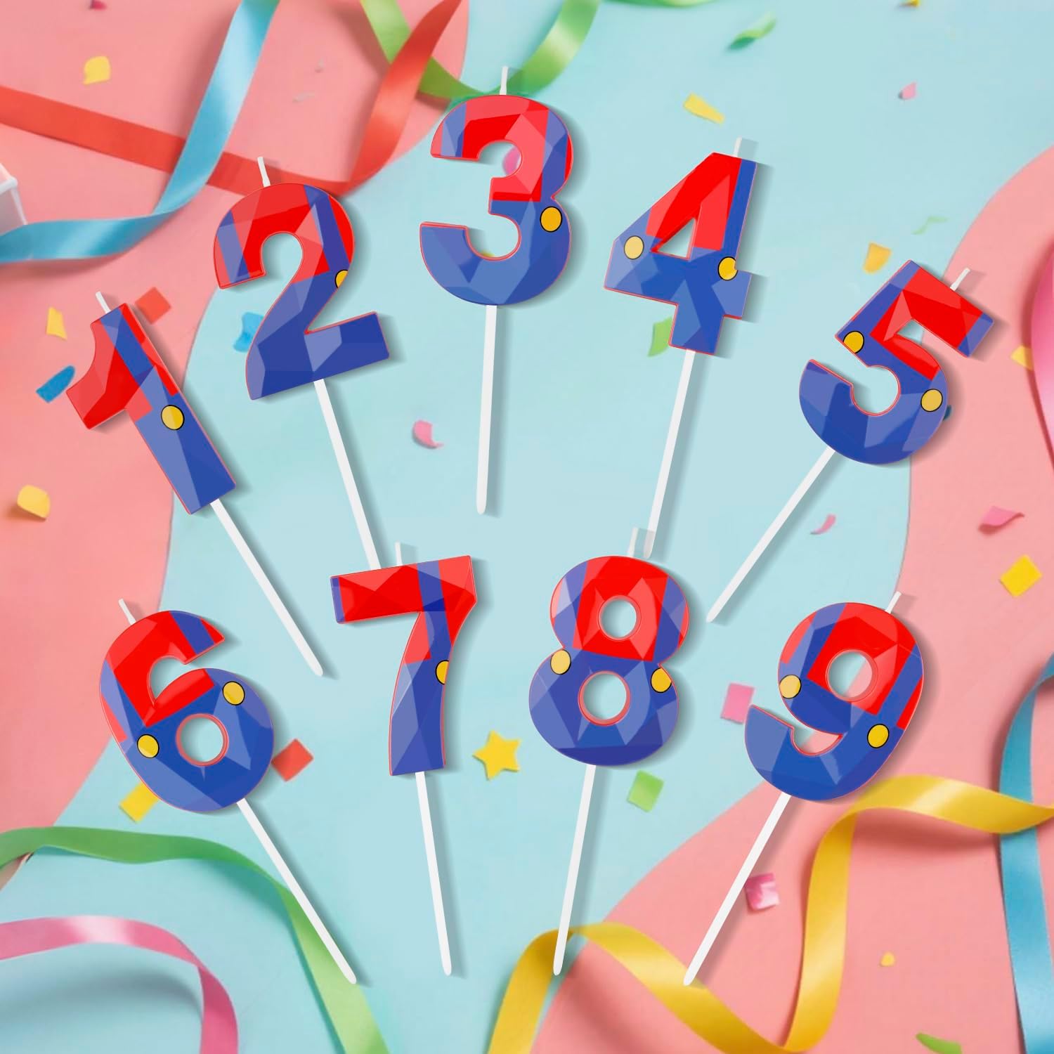 Blue Red Cartoon Game Candle Numeral Birthday Candles Cake Topper Decorations for Boys Girls Kids Cartoon Themed Party Supplies (Number 6)