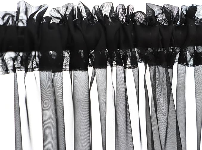 Window Black Sheer Curtains 90 Inches Long 2 Panels Sheer Curtain Basic Rod Pocket Panel for Bedroom Children Living Room Yard Kitchen (Black, 52" W x 90" L | 2 pcs)