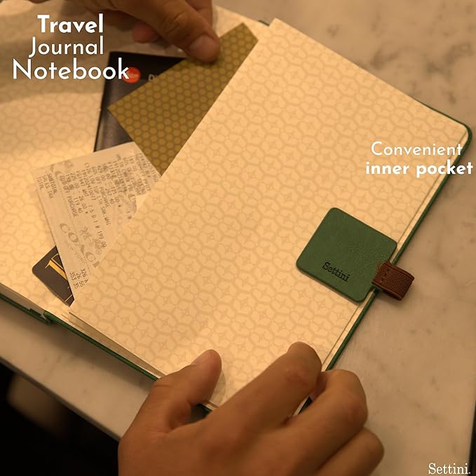 SETTINI Journal Notebook for Writing, Vegan Leather Hardcover Notebook - Pen loop, Back Pockets & Lay-Flat design, 120 GSM A5 College ruled Bleed free Paper, Gift Set for Men and Women, Emerald Green - Birthday Gift