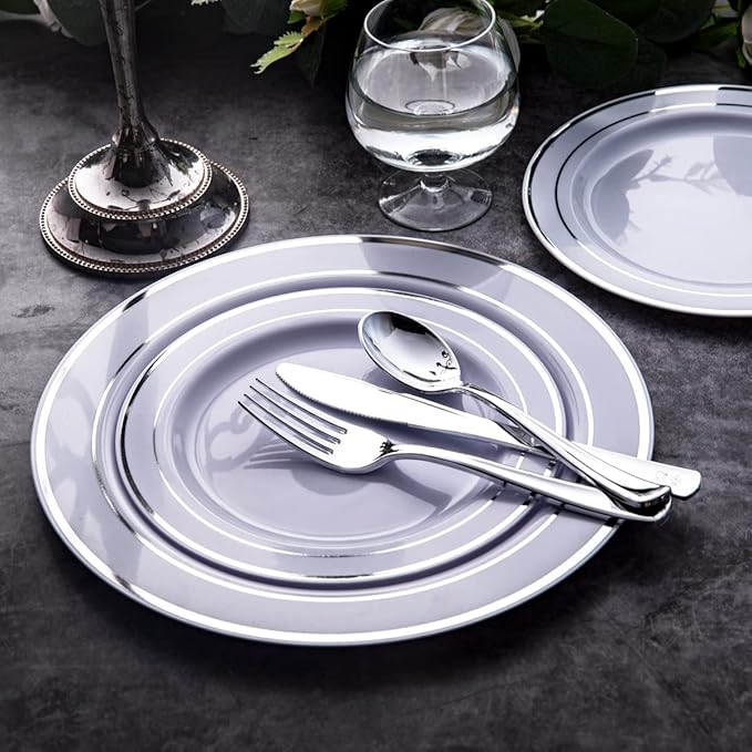 WDF 160 Pieces Silver Plastic Silverware - Silver Disposable Silverware - Plastic Silverware Heavy Duty - 80 Forks 40 Knives 40 Spoons - Disposable Cutlery Perfect for Christmas Wedding/Party