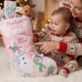 Baby's 1st Christmas Stocking with Large 20" Pink Snowman Velvet Personalized Stockings for First Christmas