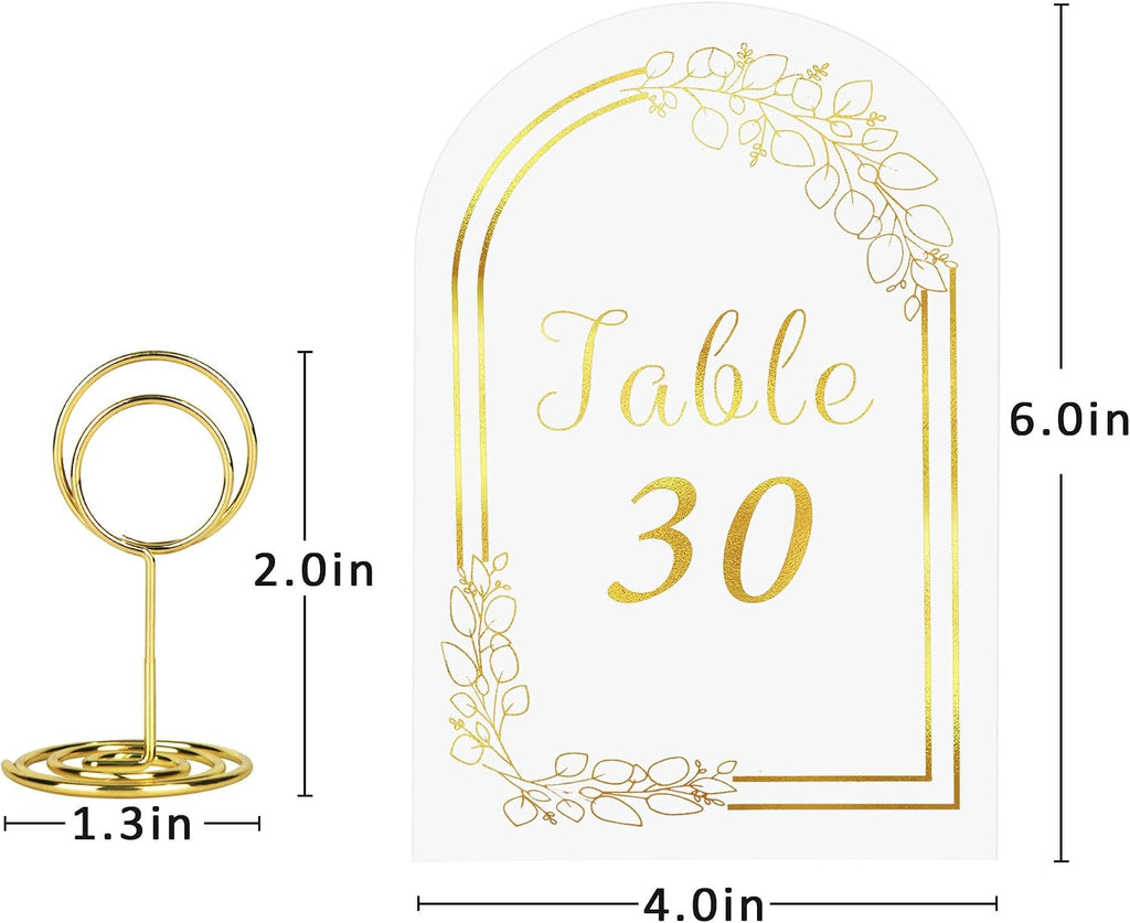 JOYIT 20 Sets Wedding Table Numbers 1-20 with 20 Pcs Holders, White Gold Cards with Place Card Holders, 4" x 6" for Wedding Reception and Birthday