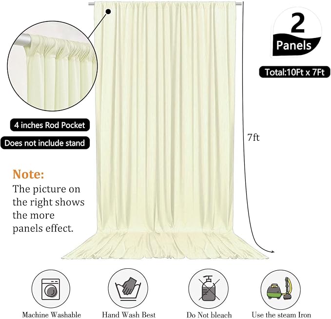 10 x 7 Feet Ivory Backdrop Curtain for Partie, Background Curtains for Photoshoot, Birthday, Wedding, Halloween, Thanksgiving, Christmas, New Year Party Decorations 5Ft x 7Ft, 2 Panels