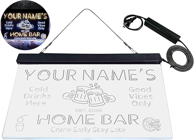 ADVPRO Personalized Your Name Custom Home Bar Beer Established Year Dual Color LED Neon Sign White & Yellow 12 x 8.5 Inches st6s32-p1-tm-wy