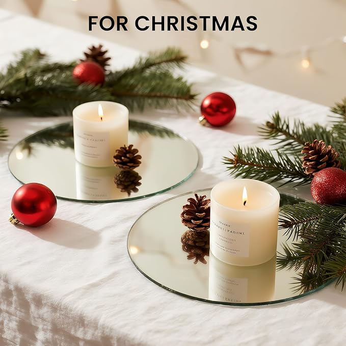 Round Mirror Centerpieces, Set of 12 Pcs 12" Round Glass Mirror Centerpieces for Tables, with Anti Slip Pads, Glass Trays for Wedding Decorations, Parties, Baby Shower Party