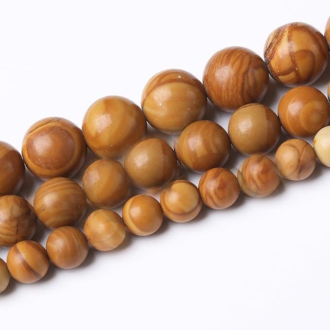 Yellow Woodgrain 4mm Stone Beads for Jewelry Making DIY Craft Gemstone Beads Kit (4mm, 88pcs) Smooth Healing Crystal Beads for Bracelets, Necklaces, Home Decor