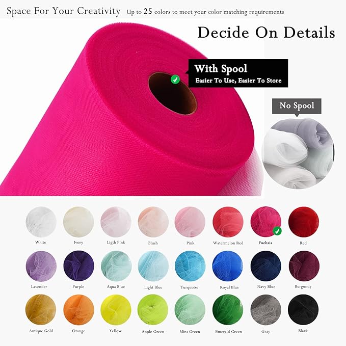 Fuchsia Tulle Fabric Rolls 54 Inch by 40 Yards Tulle Bolt Spool for Wedding Decorations DIY Tutu Baby Shower Table Skirt Ceiling Decor Birthday Party Craft Supplies