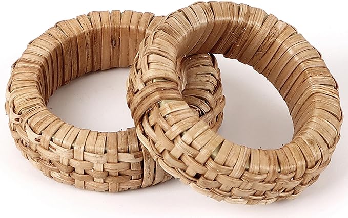 Handcrafted Napkin Ring Set of 12, Unique Cane & Plastic Design, Elegant Tableware, Premium Quality Napkin Ring, Perfect for Dinner Parties, Wedding Decor, Holiday Gatherings (Brown) - CLEENTABLE