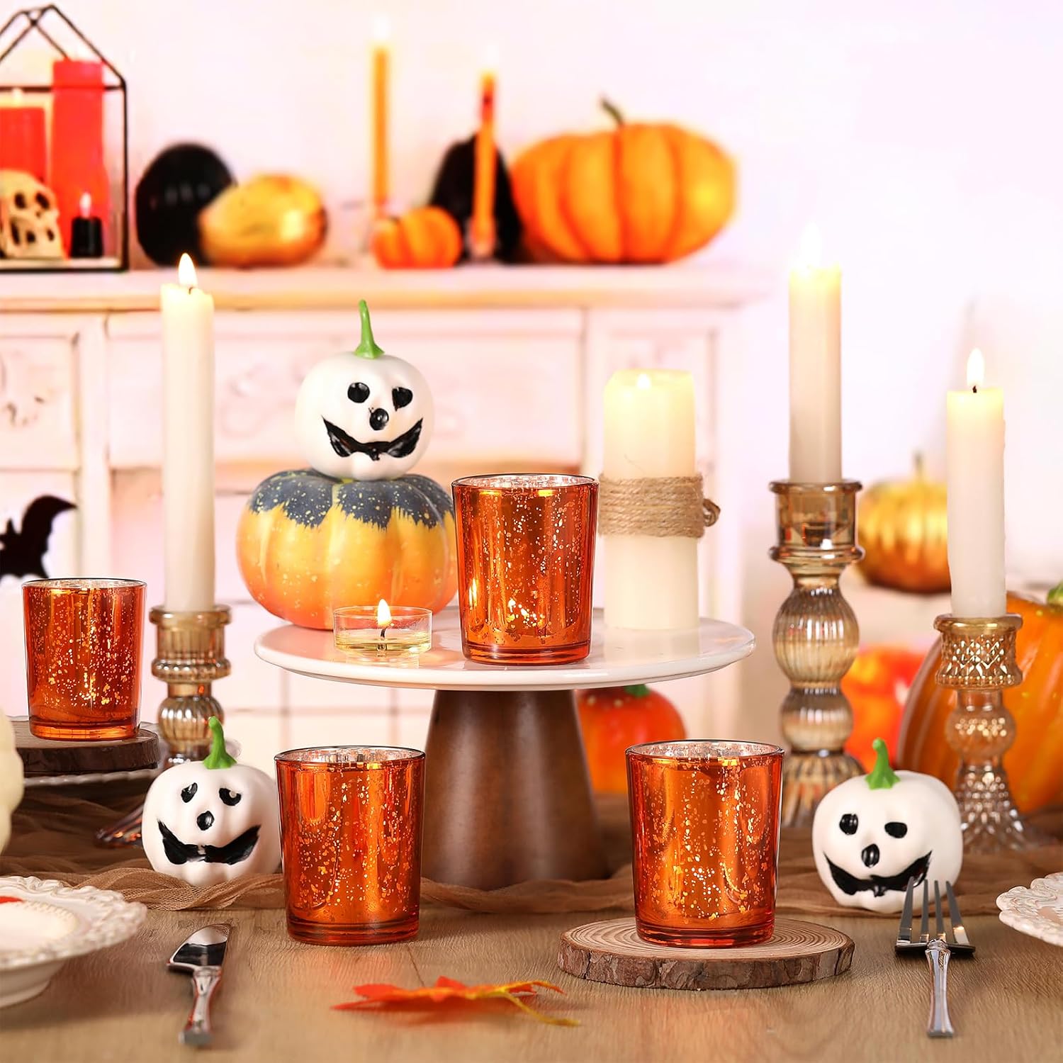 DARJEN 24 Pcs Orange Votive Candle Holders, Tea Lights Candles Holders | for Wedding Centerpieces & Party Decorations, Fall Home Table and Thanksgiving Day