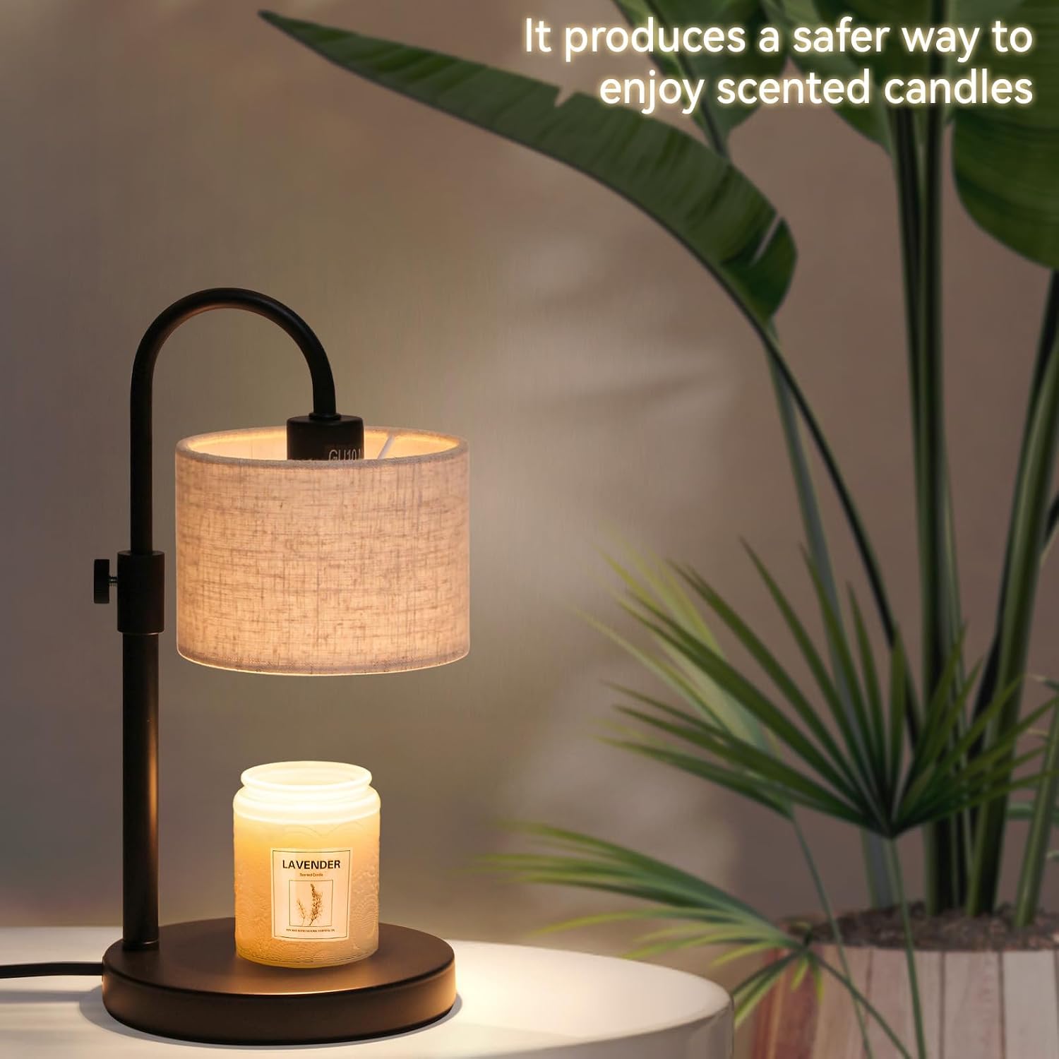FINCMY Candle Warmer Lamp with Timer, Adjustable Height Candle Wax Warmer Candle Lamp Warmer for Jar Candles, Home Decor House Warming Gifts Compatible with Various Candles (Linen)