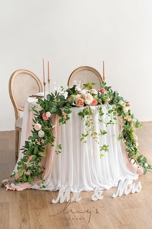 Ling's Moment 9FT Spring Eucalyptus & Willow Leaf Flower Garland for Pink Wedding, Valentines Sweetheart Table Centerpieces Head Table Decor, Arch Backdrop Decorations for Wedding | Garden Blush