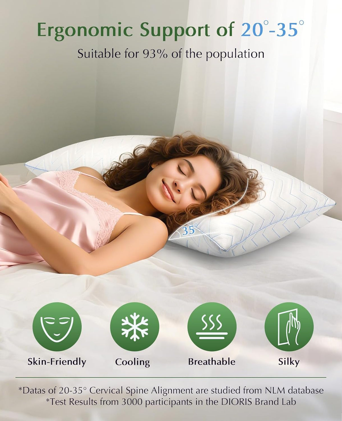 DIORIS Pillows Queen Size Set of 2, Hotel Bed Pillows for Sleeping