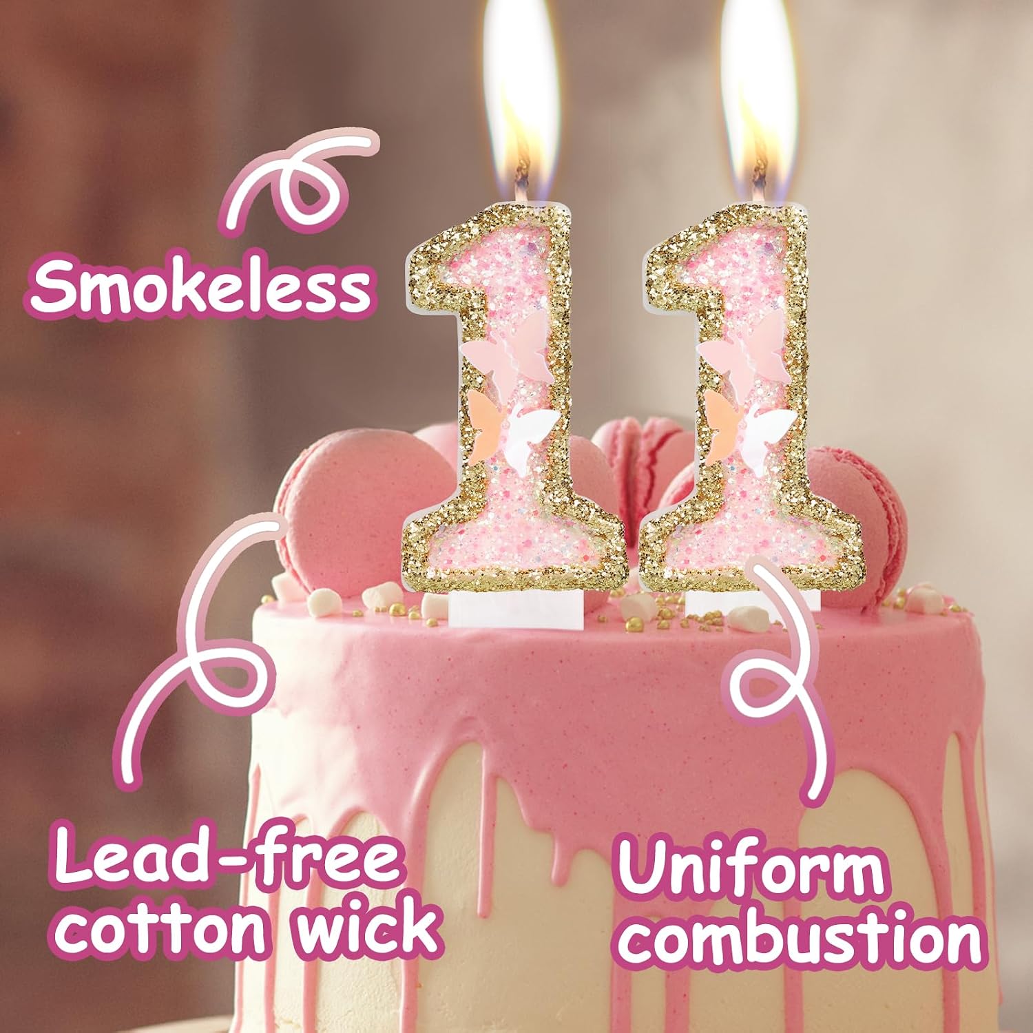 Birthday Candle,Butterfly 16th Birthday Party Decorations for Women/Girl,Gold Pink Birthday Number 16 Candle,2.75" Large Glitter Birthday Candles Wedding Cake Topper Anniversary Party Decor