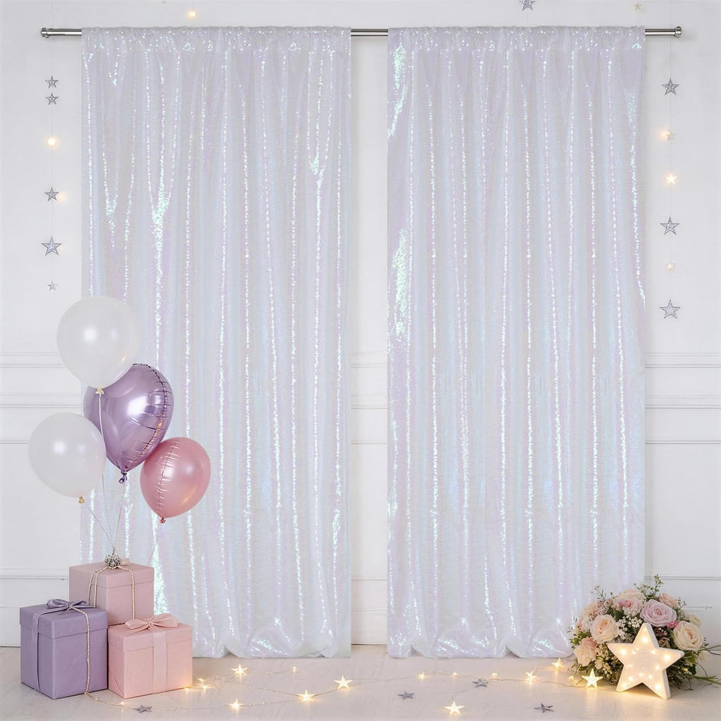 squarepie 2 pcs 4x10ft iridescent sequin backdrop for, main product view