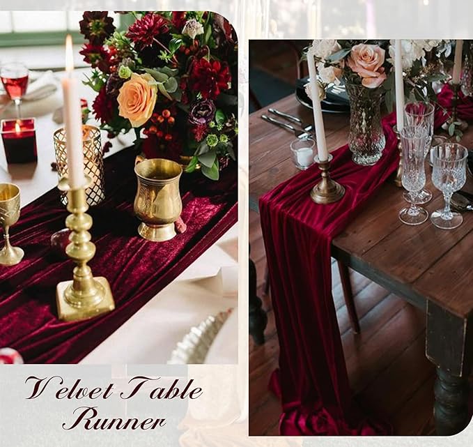 Velvet Table Runner 20 x 120 Inches 10ft Luxurious Thick Soft Velvet Christmas Thanksgiving Wedding Reception Table Runner for Party Reception Decorations(Burgundy, 6 Pack)