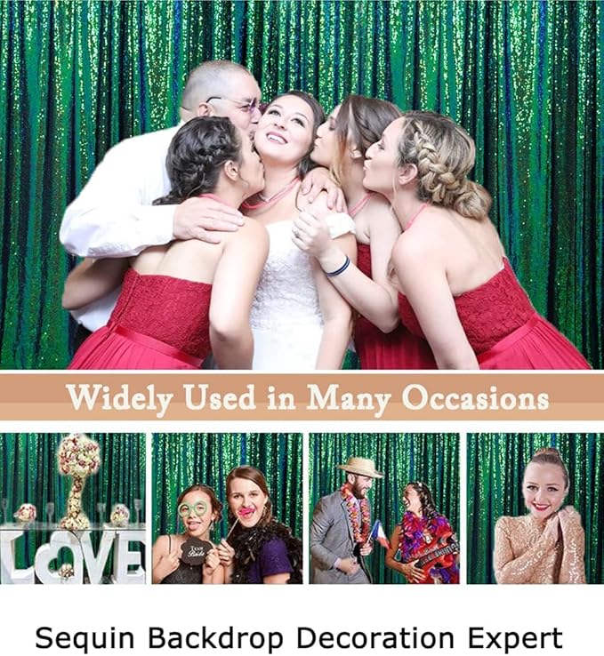 ShinyBeauty Iridescent Green Sequin Backdrop 20x10FT Glitter Fabric Photograph Sequins Green Blue Shimmer Wall Studio Background