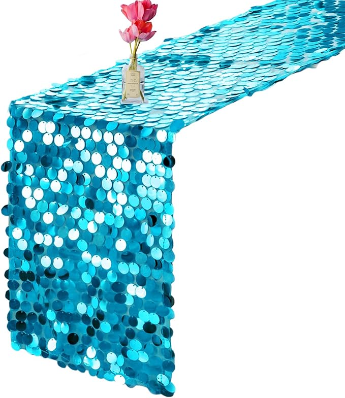 VHH Sequin Table Runner 12 x 108 inches Turquoise Table Runner, Glitter Runner for Party Wedding Birthday, Party Spring Easter Rustic, Birthday Supplies Decorations (1 Pack).