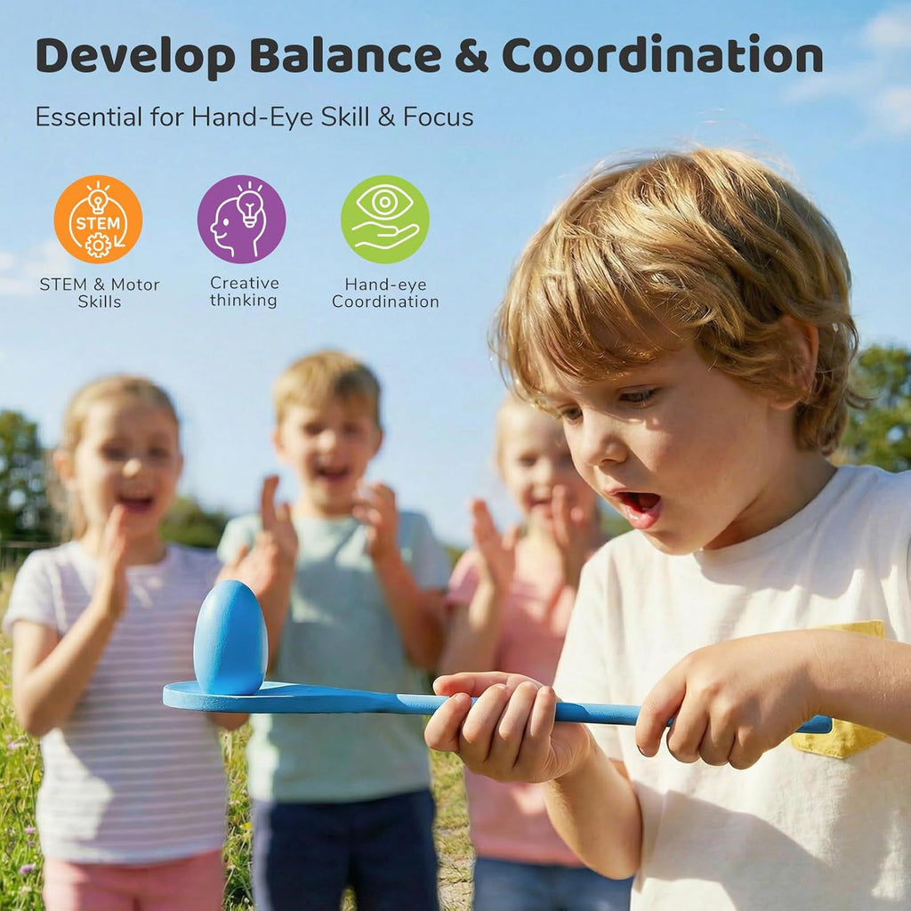 LovesTown 12 PCS Egg Spoon Race Game Sets, Wooden Balance Relay Games for Kids Carnival Birthday Party Outdoor Spring Group Obstacle Course Game Field Day Party Favors