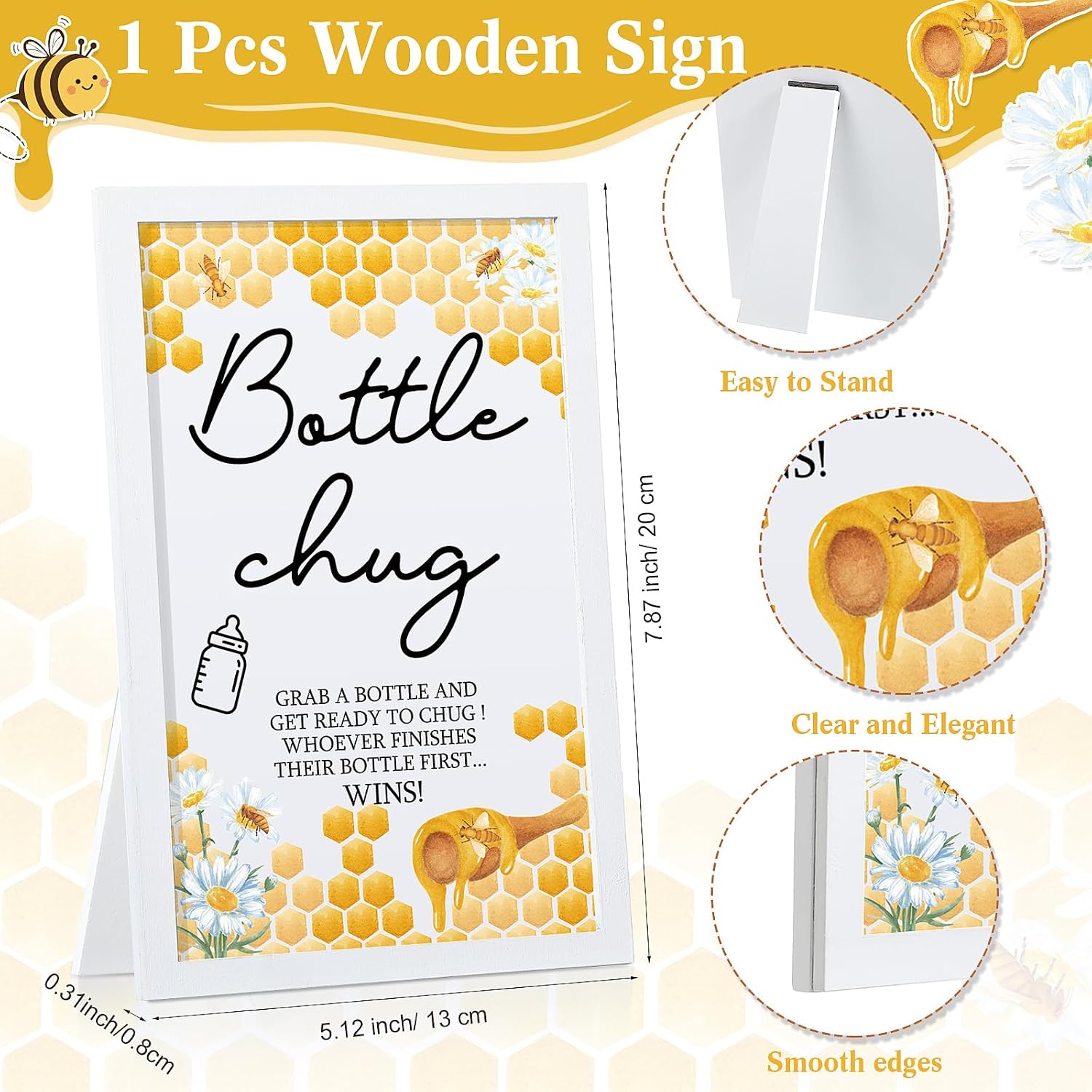 Roowest Bottle Chug Baby Shower Games Favors Including 18 Pcs Bottles with 1 Bottle Chug Wooden Sign for Gender Reveal Baby Shower Party Supplies(Yellow,Bee)