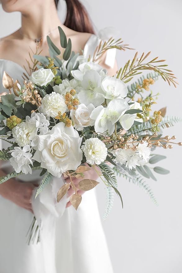 Serra Flora Artificial Greenery Spray Box Set(Pack of 54pcs) with 6 Kinds of Golden Green Filler for Wedding Bouquet Table Centerpieces and Floral Arrangement (Golden&Green)