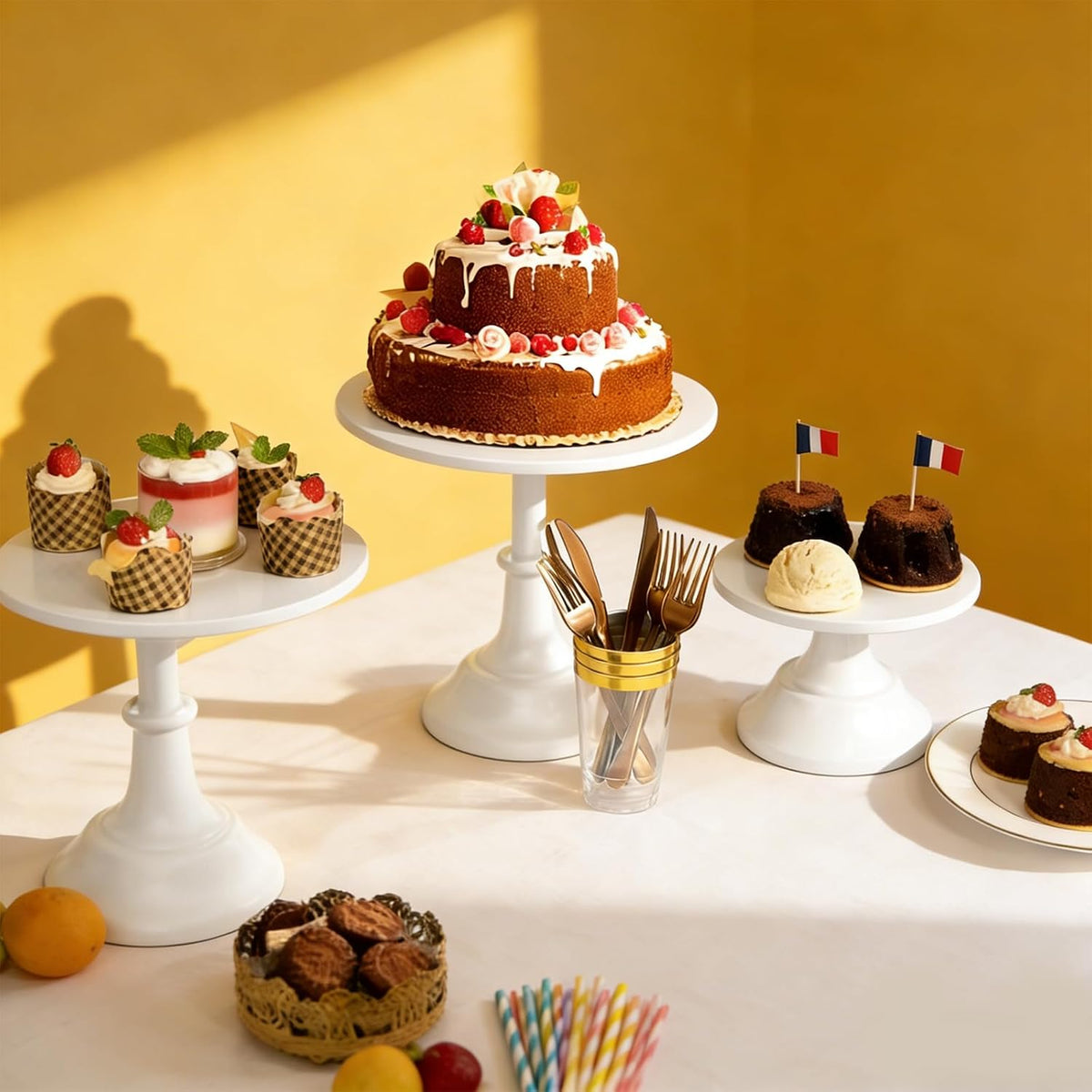 3 Piece White Cake Stand,8/10/12 Inch,Metal Round Cake Holder