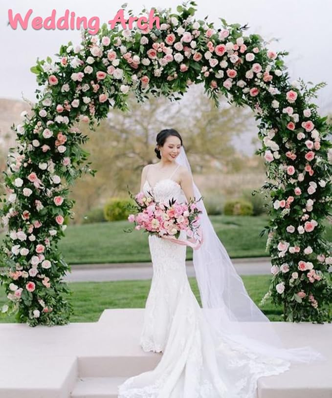 Queension Metal Arch Backdrop Stand 7Ft Wide 7.7Ft High, Wedding Arch Frame for Wedding Decorations, Balloon Arch Stand with Base for Ceremony, Outdoor Garden Arch Trellis for Climbing Plants, Gold