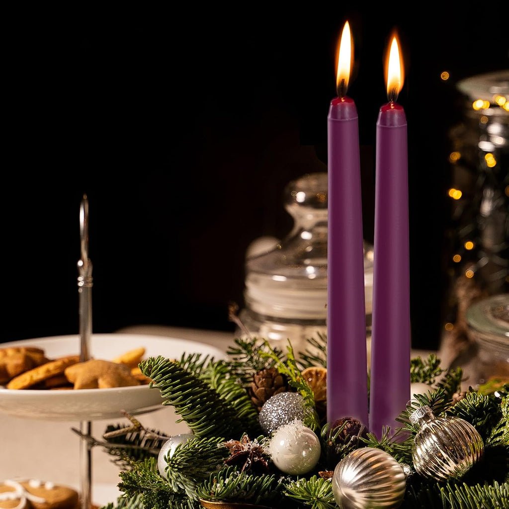 KONNI 0.87×10 Inch Purple Taper Candles, Unscented and Smokeless Tall Candlesticks, 10 Pack Tapered Candles with Cotton Wicks, Long Burning, Ideal for Weddings, Dinner Parties, and Home Décor