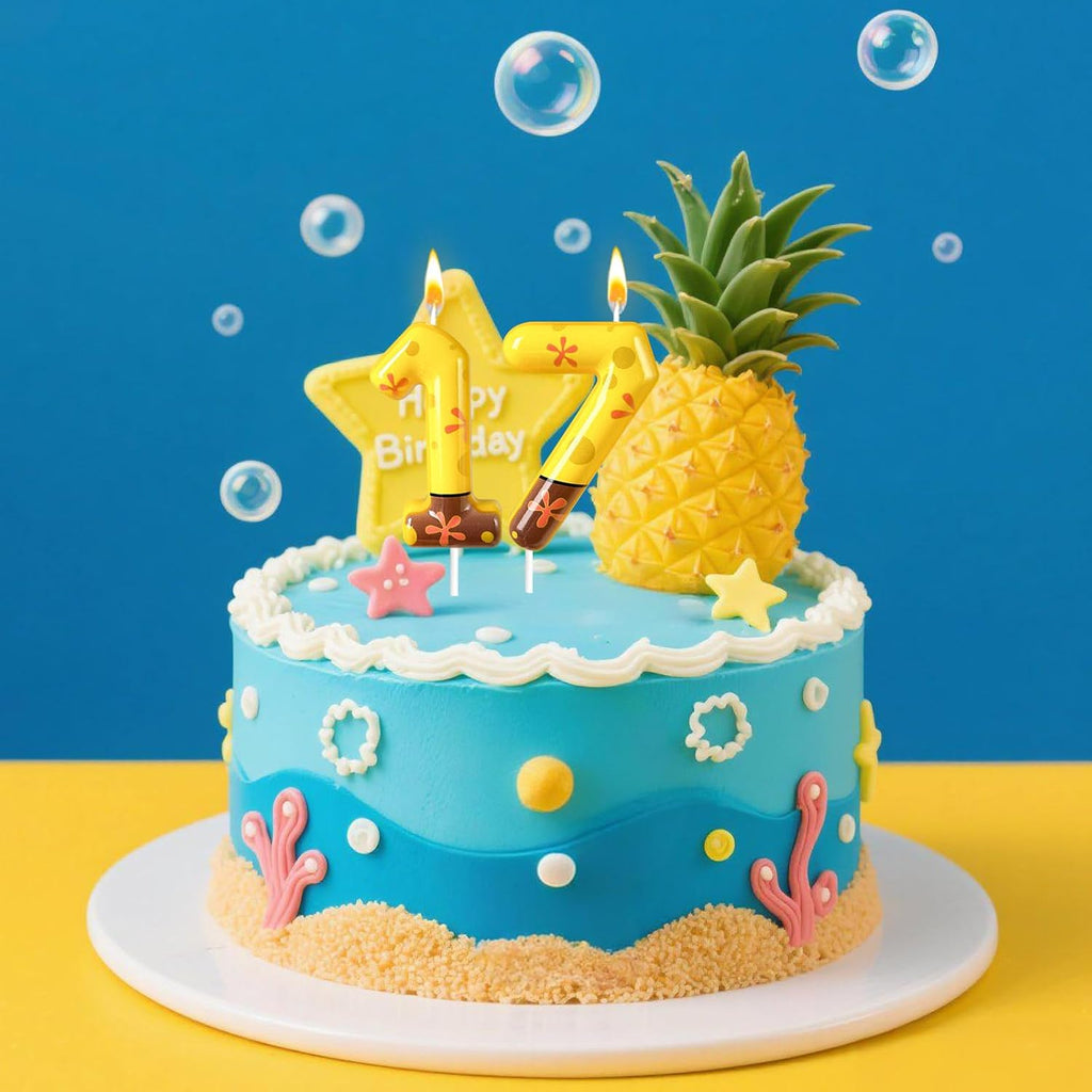 Number 7 Birthday Candle, 7th Birthday Cake Decoration, Playful Yellow and Polka Dot Print, Suitable for Ocean Cartoon Theme Party Supplies and Celebration Decorations(Yellow 7)