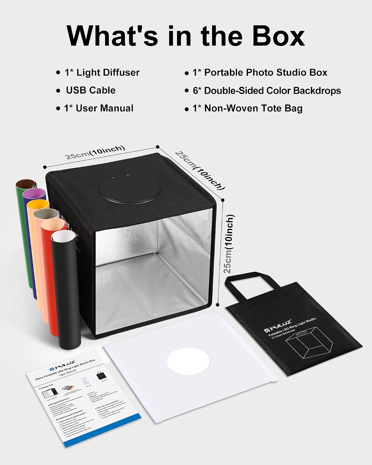 PULUZ Mini Photo Studio Light Box, 10"x10" Portable Folding Photogr...
