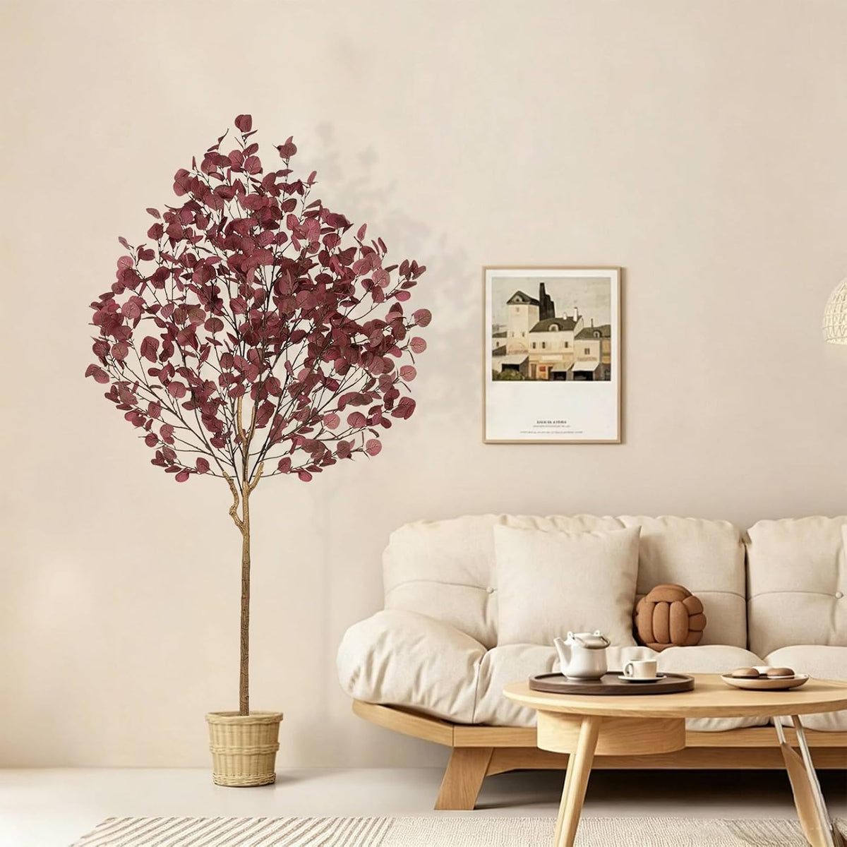 artificial eucalyptus tree for fall decor, 6 ft on a desk or shelf