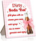 Dirty Soda Bar Sign for Baby Shower or Wedding Party- She's Ready to Pop Soda Bar Instructions and Menu, Pink Bow Wooden Party Sign for Gender Reveal, Bridal Shower Tabletop Decor, 8x10 Inch