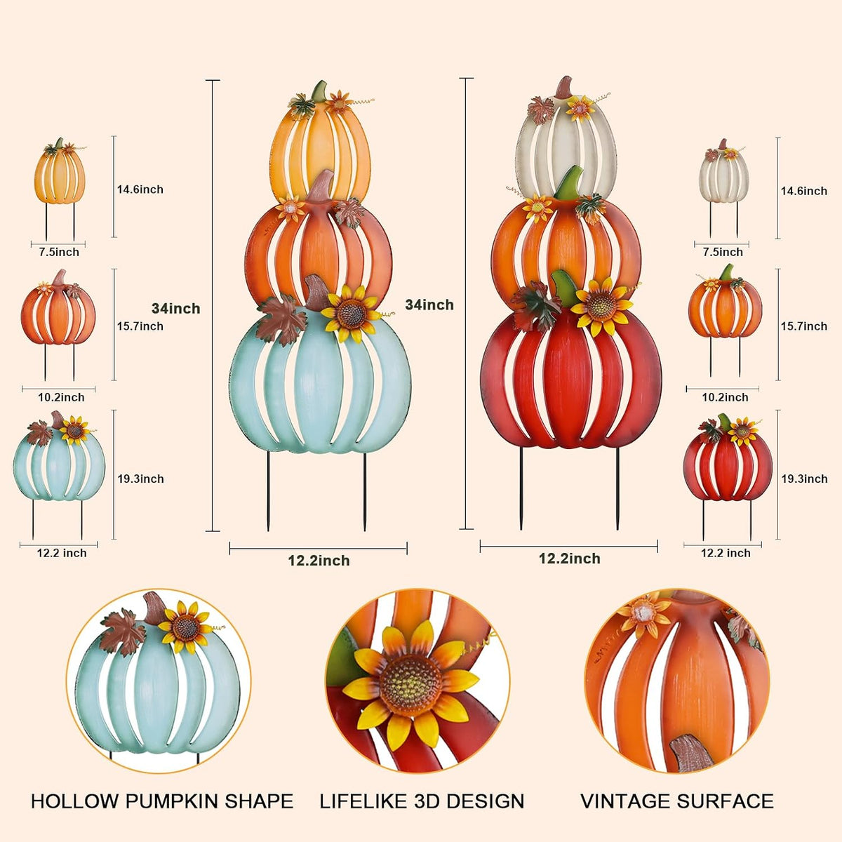hogardeck Fall Decorations for Home Outdoor, 2 PCS 34" Decorative Garden...
