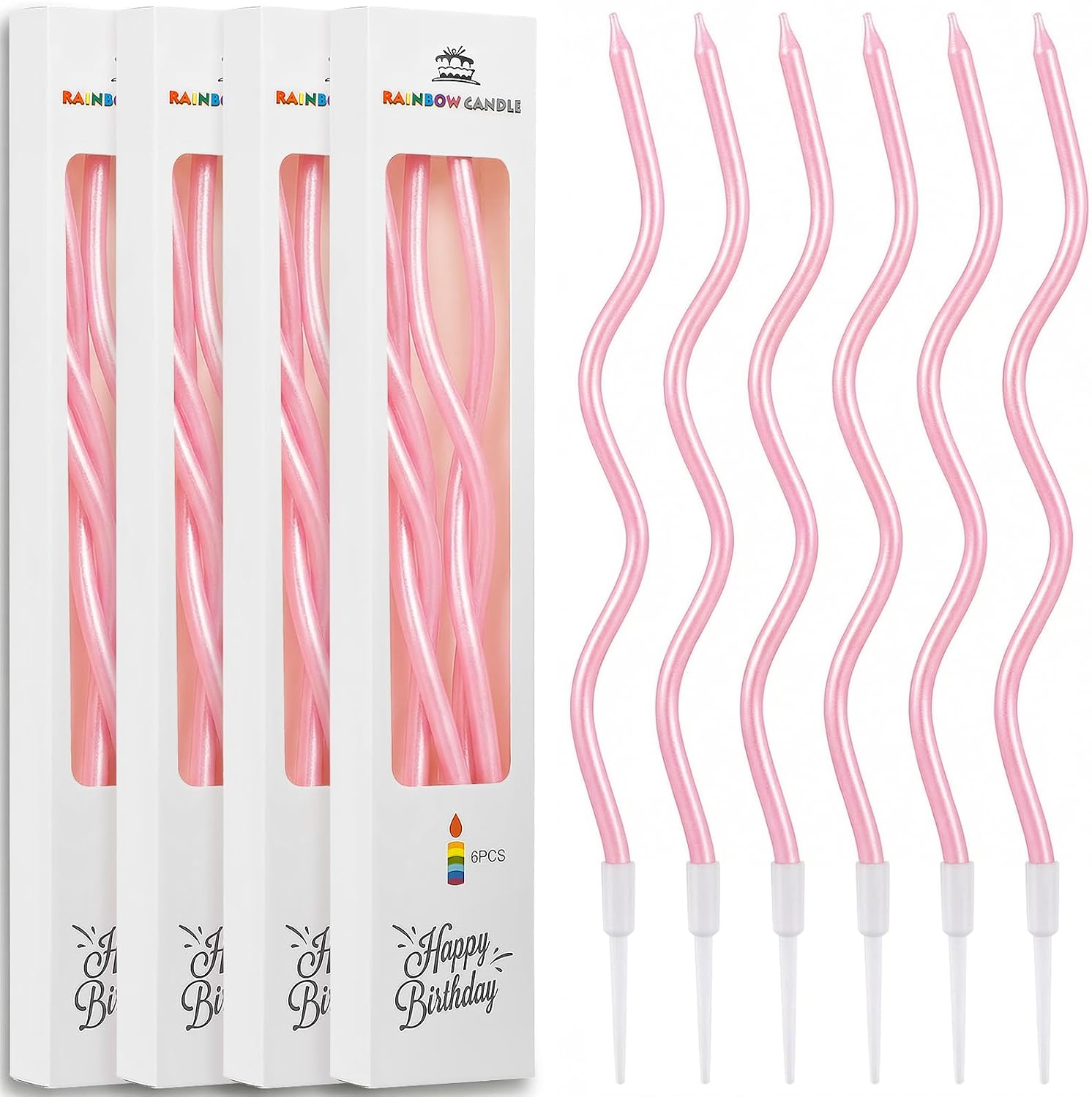 24 Pcs Pink Spiral Long Thin Birthday Candles, Twisted Curved Candle Cake Topper, Birthday Parties, Wedding Decoration