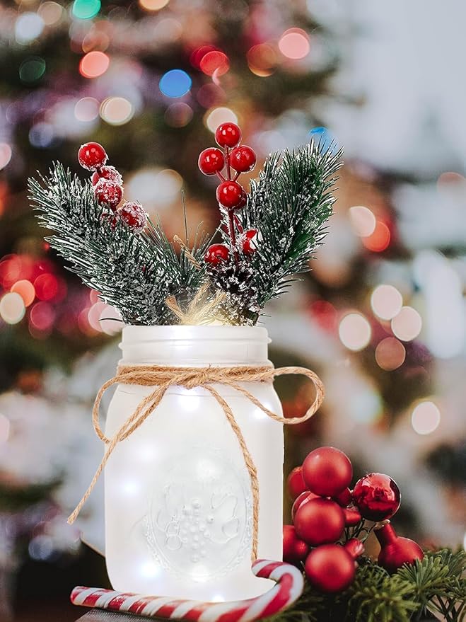 CNVOILA Christmas Centerpiece, Christmas Decor Mason Jars, Mantle Centerpiece Table Decorations, Holiday Table Centerpieces Bulk, Home Mantle Decor, Coffee Table Christmas Decor – 3PC